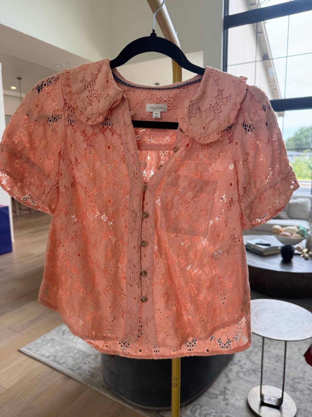 Pilcro Peach Eyelet Button-Front Blouse - Picture 4 of 6